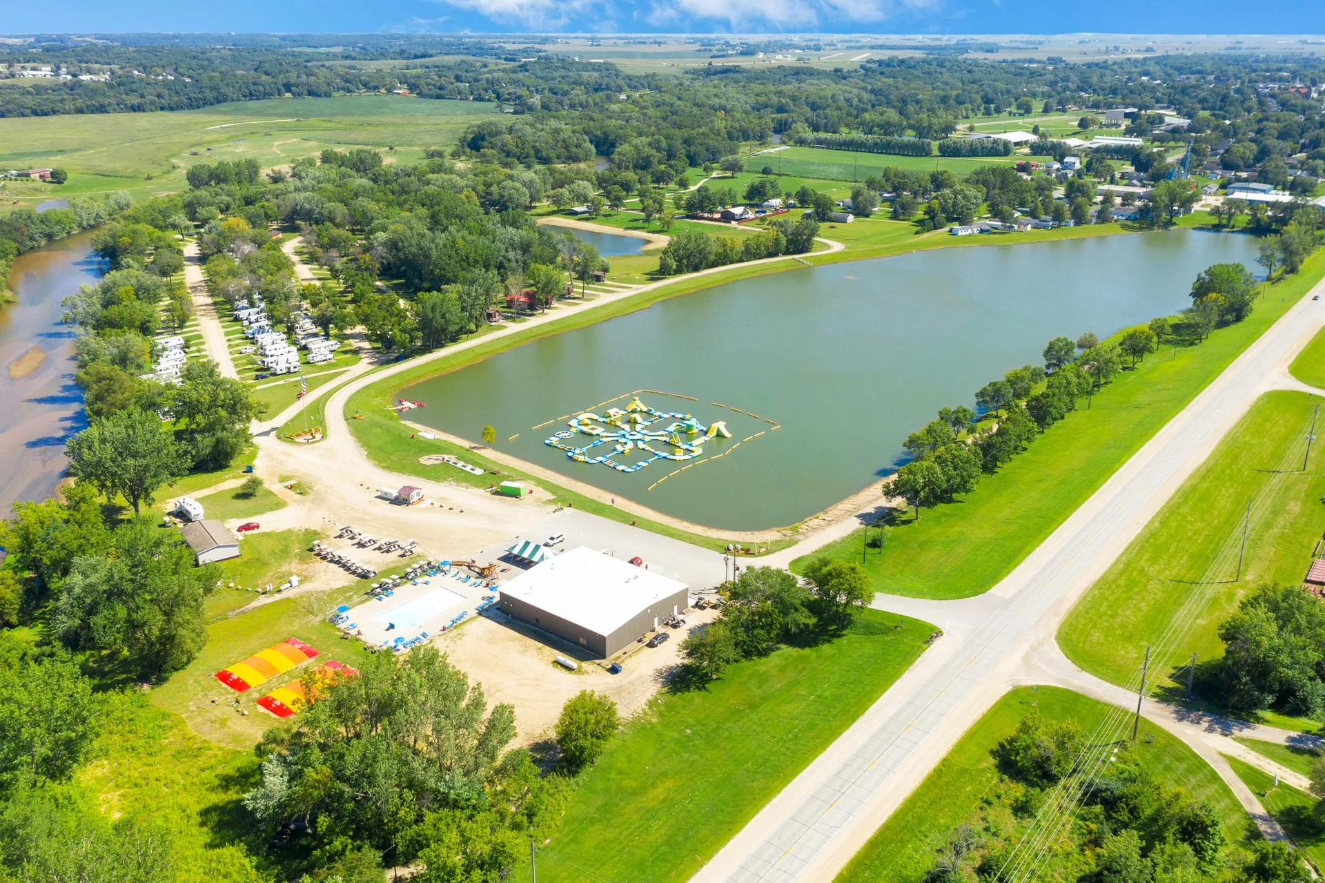 Aerial view of campground and RV park