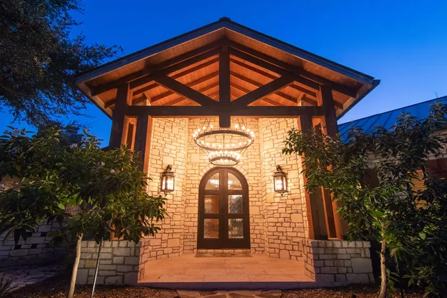 Home exterior with warm twilight tones