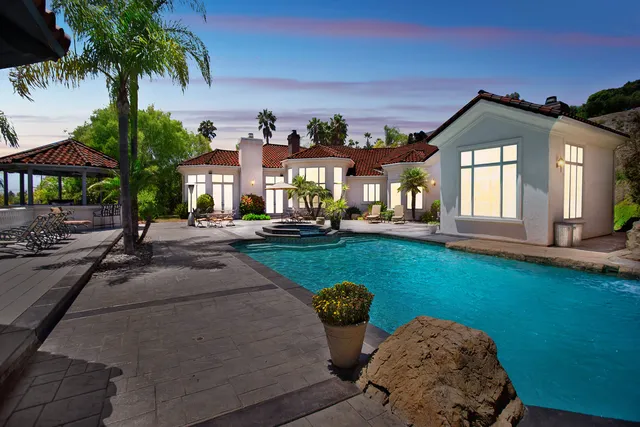 Rancho Santa Fe estate with virtual dusk effect