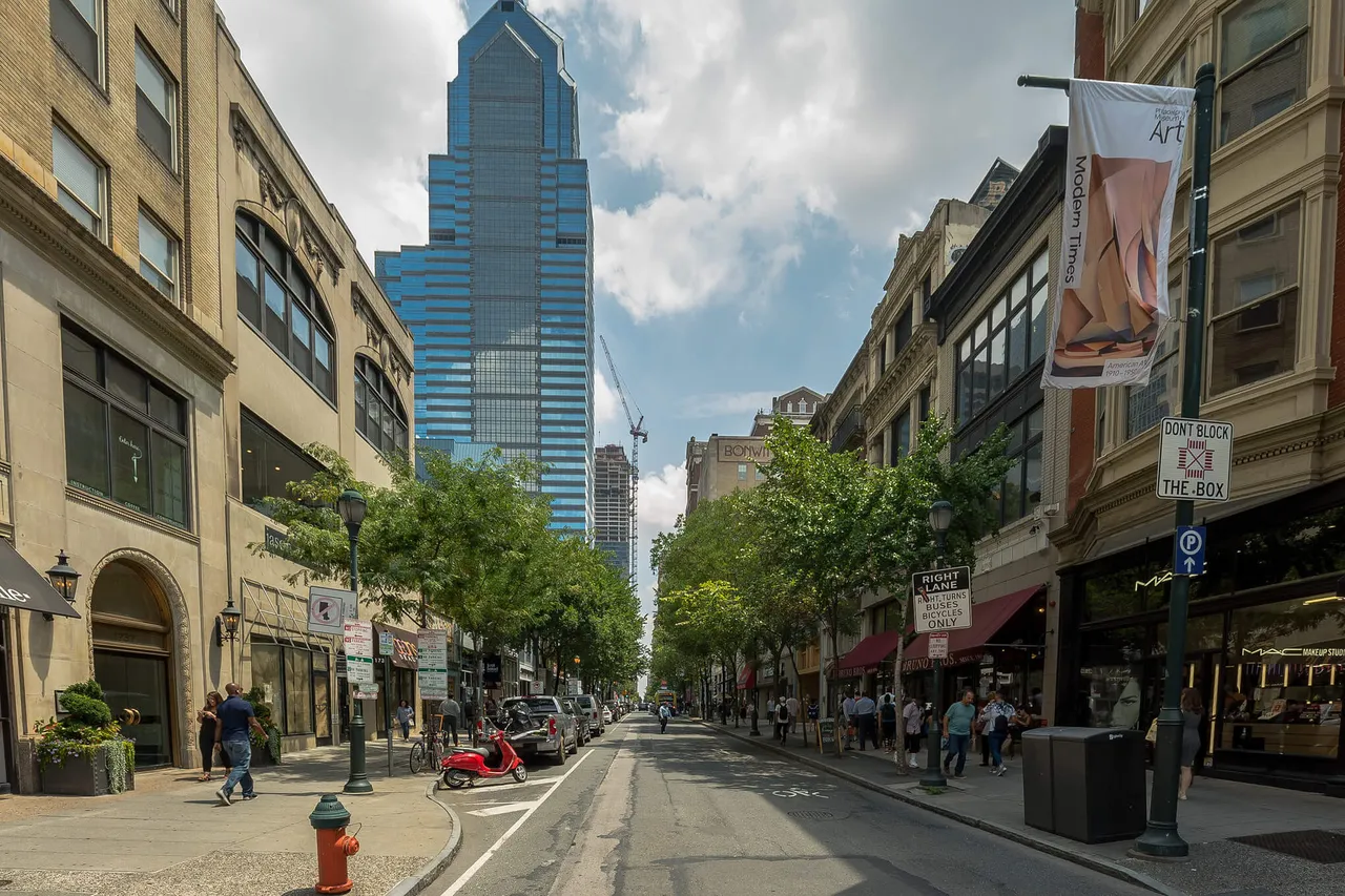 Philadelphia neighborhood cityscape at dusk
