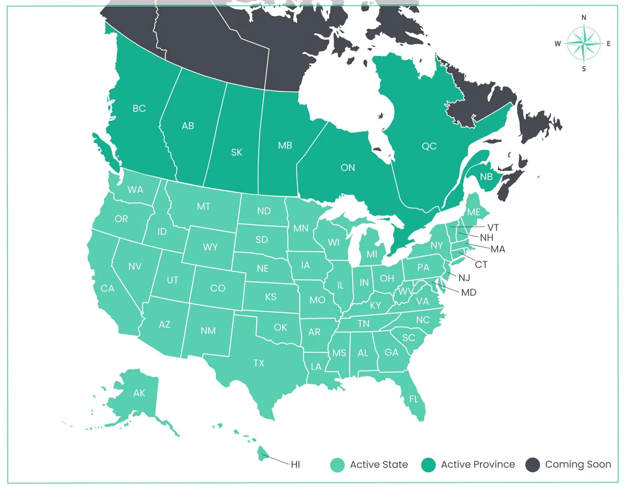 HomeJab service area covering North America