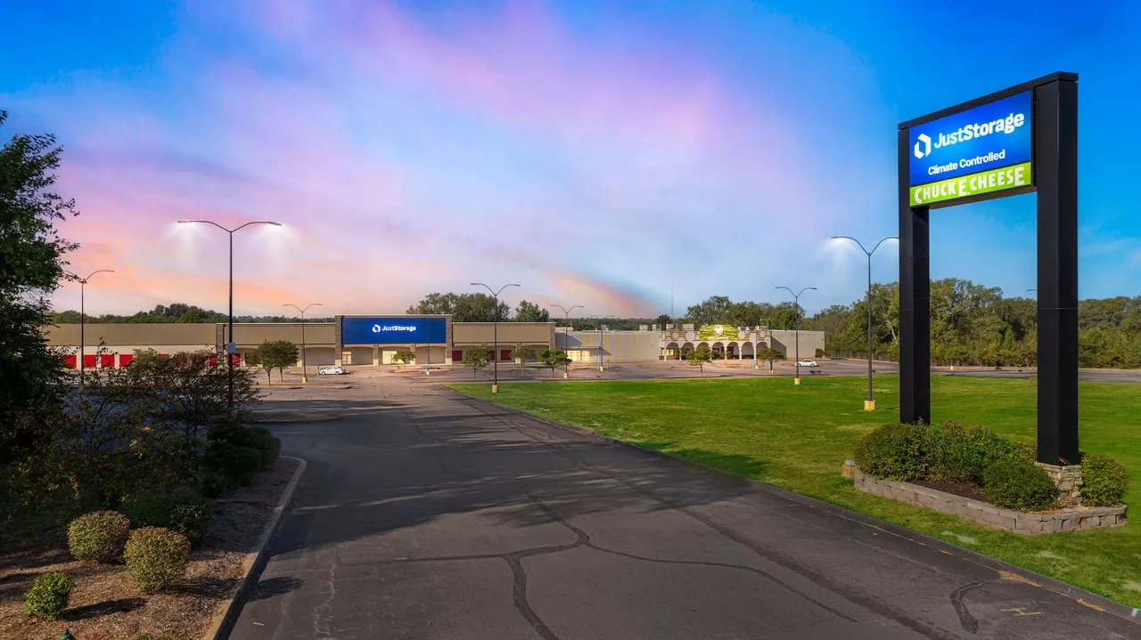 Aerial twilight view of storage facility