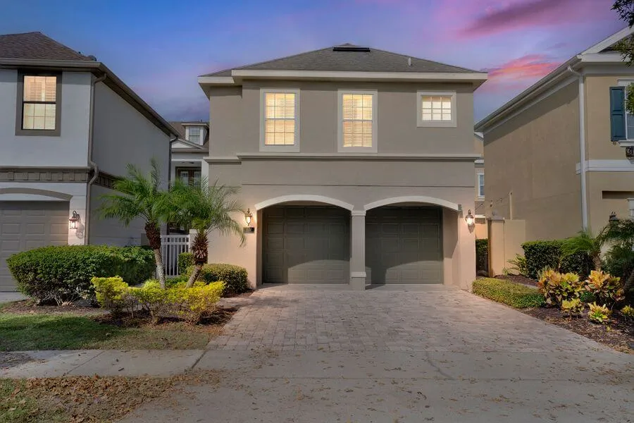 Short-term rental twilight shot, dusk exterior