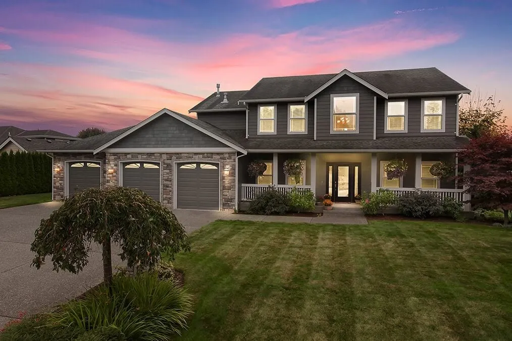 Beautiful home with virtual twilight dusk sky effect